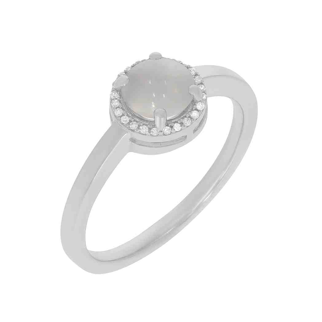 Round Moon Stone with a Halo Engagement Ring PD31343ALR MOON STONE